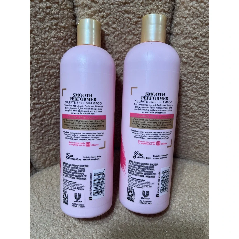 Suave Smooth Performer Sulfate Free Shampoo Amino Acid Complex 16.5oz 2 Pack